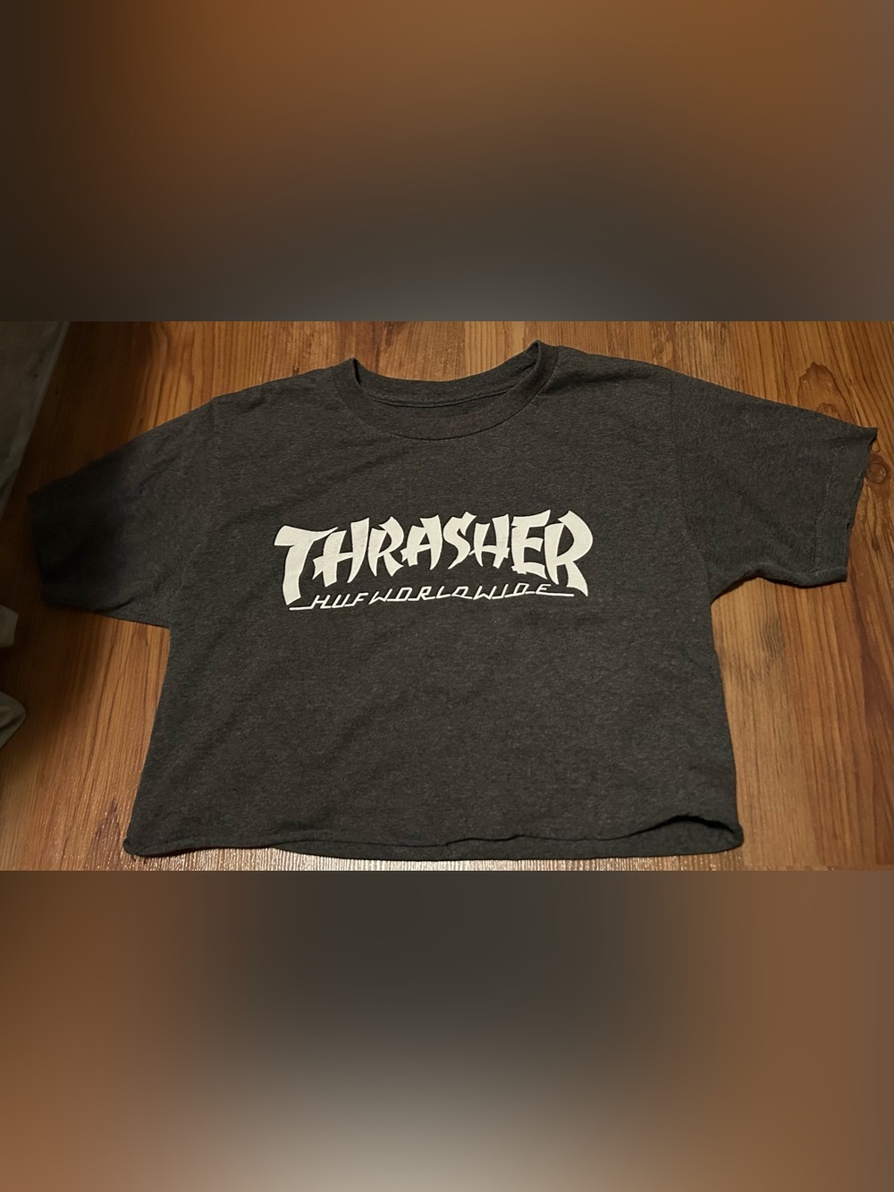 HUF x Thrasher Charcoal Short Sleeve Graphic Tee - White Logo